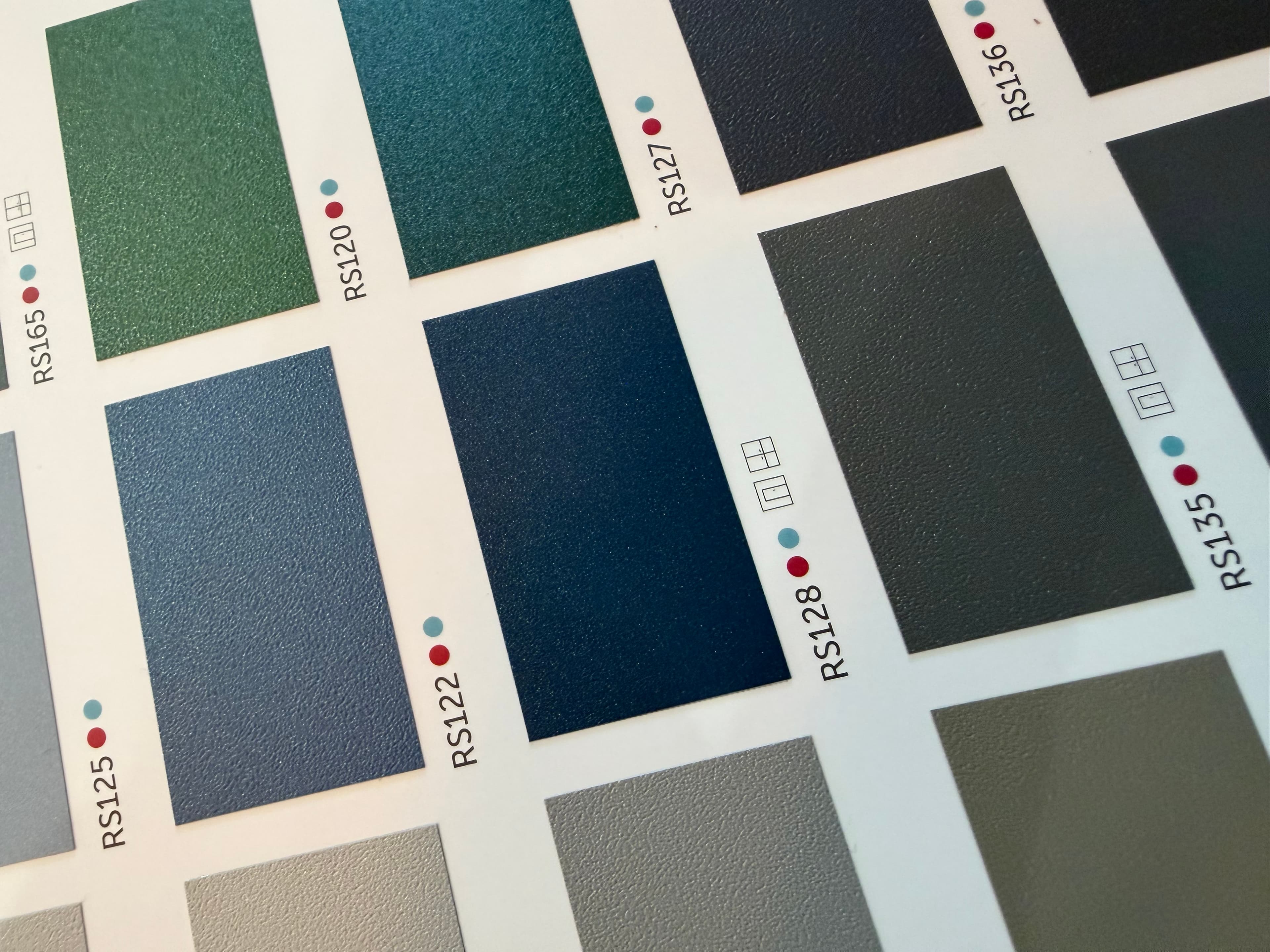 Kitchen wrap colour samples available in Sheffield — greens, blues and greys